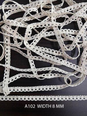 A102 Greige Cotton Knitted U Loop Edge Lace 8MM Dyeable Decorative Trim