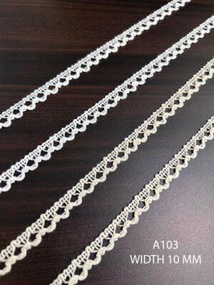 A103 Cotton Knitted Twisted Loop Edge Lace for Garments 10MM White Greige
