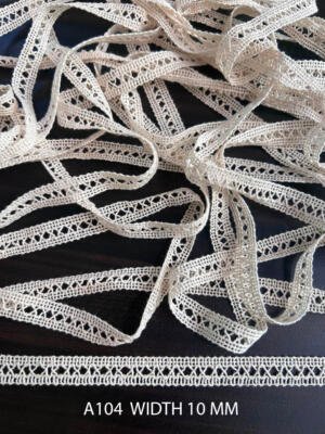 A104 Greige Cotton Knitted Diamond Mesh Lace 10MM Dyeable Export Quality
