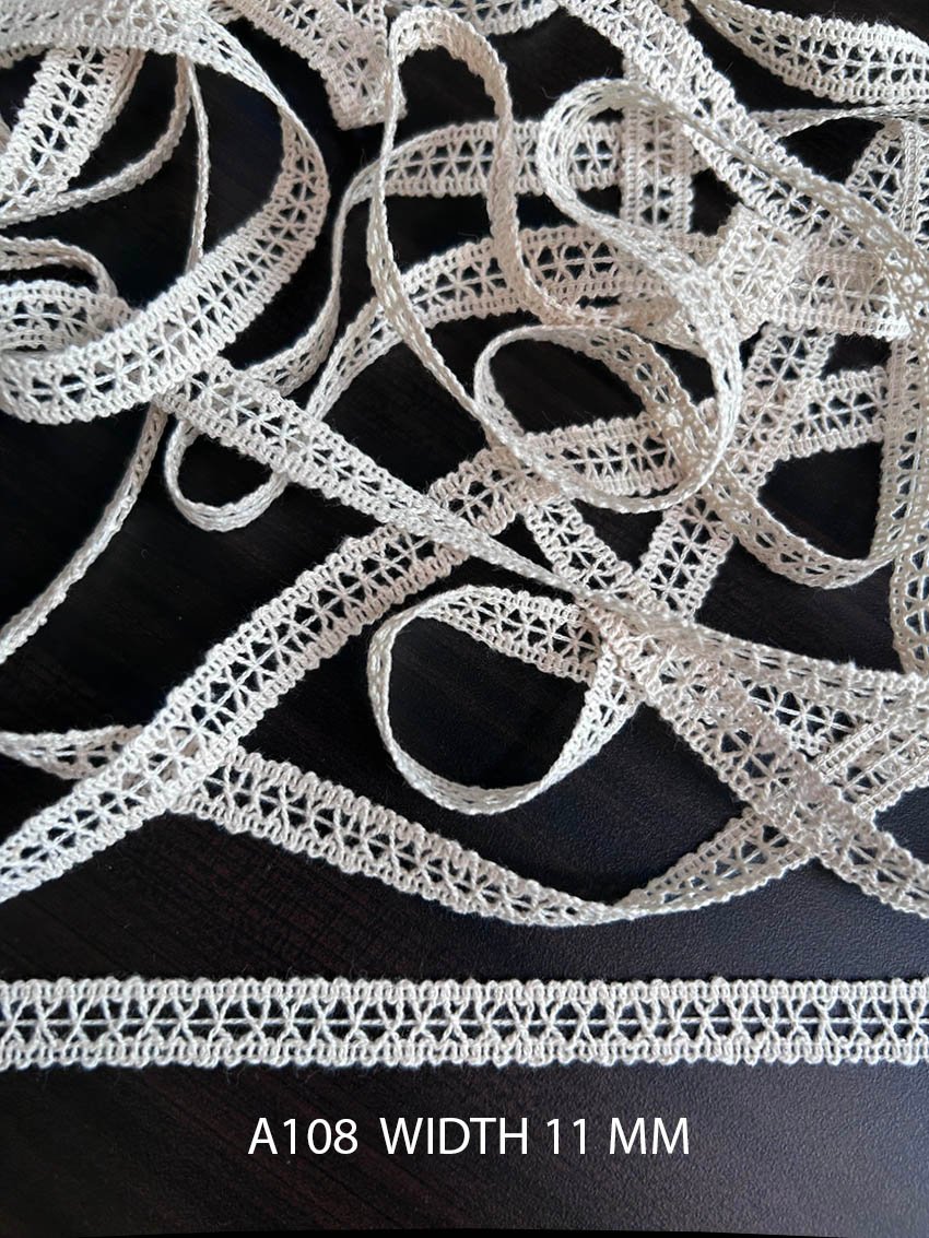 A108 Griege Cotton Knitted Cross Mesh Lace 11MM Export Quality
