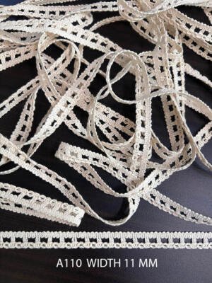 A110 11MM Greige Cotton Comz Knitted Decorative Ladder Lace