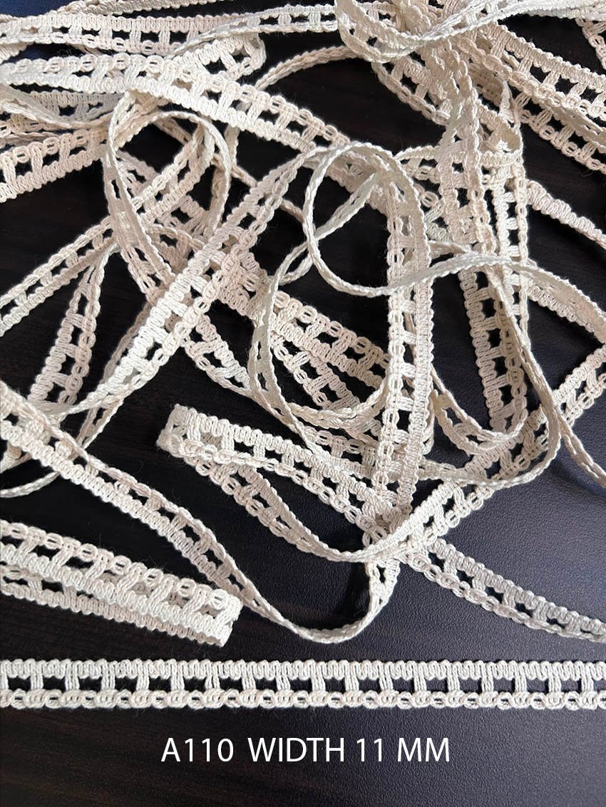 A110 11MM Greige Cotton Comz Knitted Decorative Ladder Lace