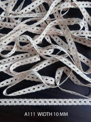 A111 Greige Cotton Knitted Diamond Eyelet Lace 10MM Dyeable Export Quality