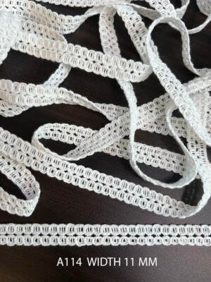 A114 White Cotton Knitted Double Loop Lace 11MM Export Quality