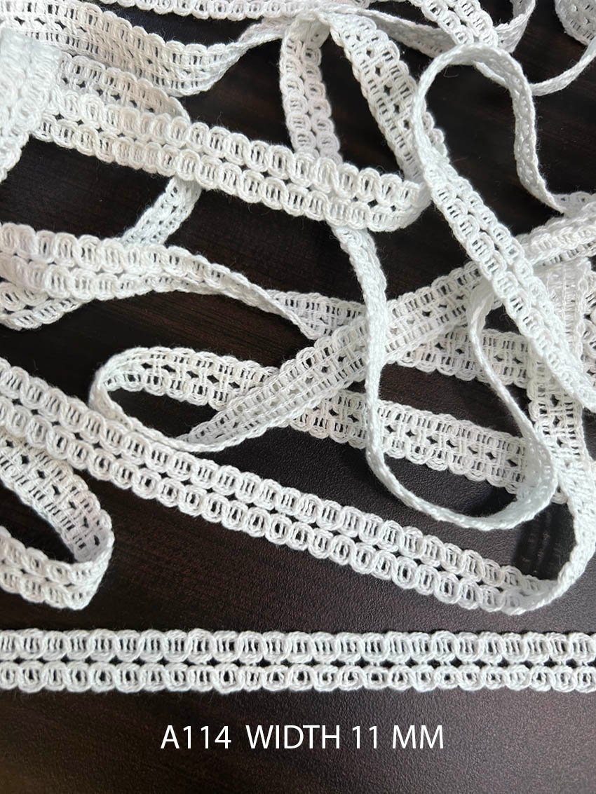 A114 White Cotton Knitted Double Loop Lace 11MM Export Quality