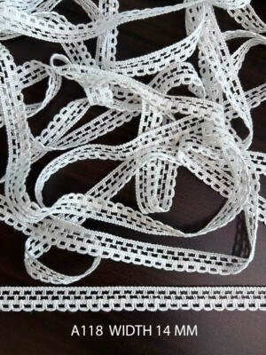 A118 White Cotton Knitted Interlocking Chain Lace 14MM Decorative Trim
