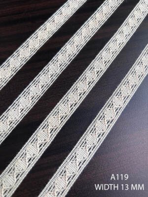 A119 Greige Cotton Knitted Oval Link Lace 13MM Dyeable Export Quality