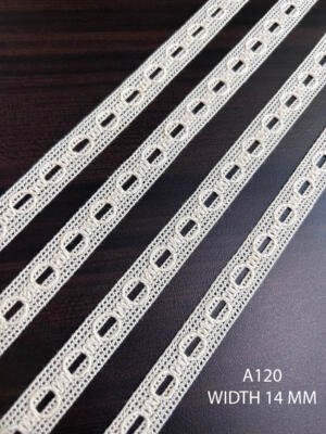 A120 Greige Cotton Knitted Ribbon Pass Lace 14MM Dyeable Insertion Lace