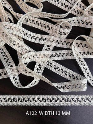 A122 Greige Cotton Knitted Zig Zag Lace 13MM Dyeable Decorative Trim