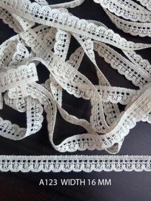 A123 Greige 16MM Cotton Comz Knitted Lace with Pinwheel Motifs