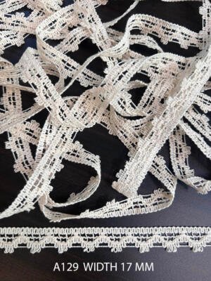 A129 Cotton Comz Knitted Picot Ladder Lace 17MM Greige Dyeable Export Quality