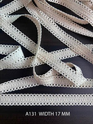 A131 White 17MM Cotton Comz Knitted Border Lace Trim