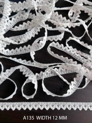 A135 White Cotton Knitted Zigzag Picot Lace 12MM Export Quality