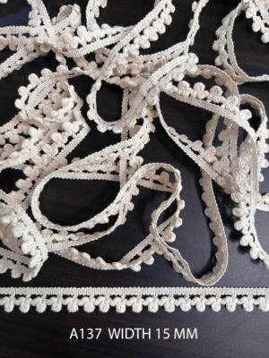 A137 15MM Greige Cotton Comz Knitted Mini Pom Pom Lace