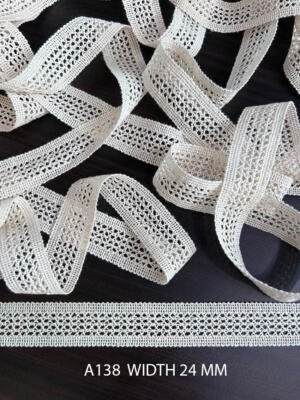A138 Greige Cotton Knitted Diamond Mesh Lace 24MM Dyeable Export Quality