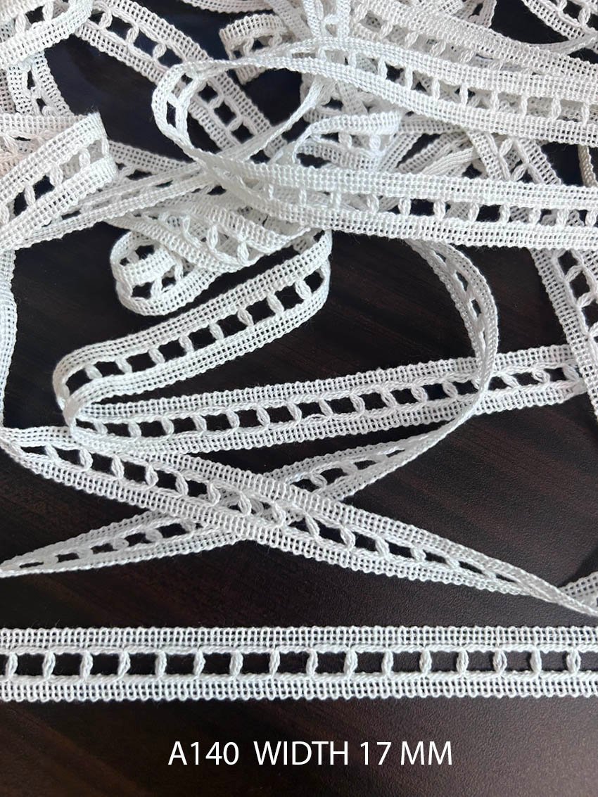 A140 17MM Cotton Comz Knitted Ribbon Insertion Lace