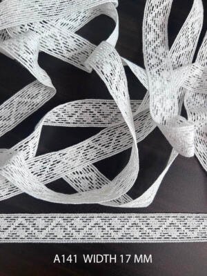 A141 White 17MM Cotton Comz Knitted Lace Trim with Woven Check Pattern