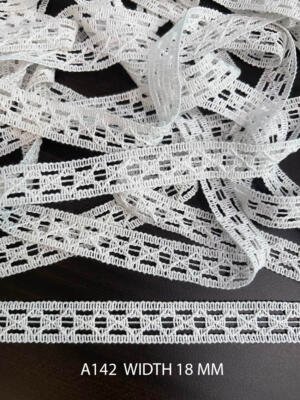A142 White Cotton Knitted Cross Window Lace 18MM Export Quality
