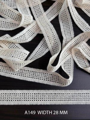 A149 Greige Cotton Knitted Diamond Mesh Lace 28MM