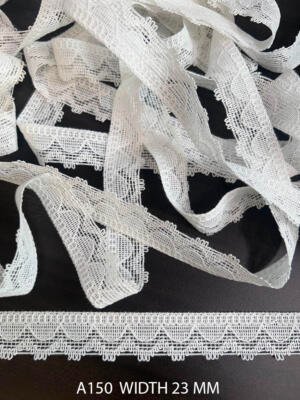 A150 White Cotton Knitted Scallop Mesh Lace 23MM Dyeable Export Quality