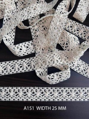 A151 25MM Greige Cotton Comz Knitted Floral Mesh Lace