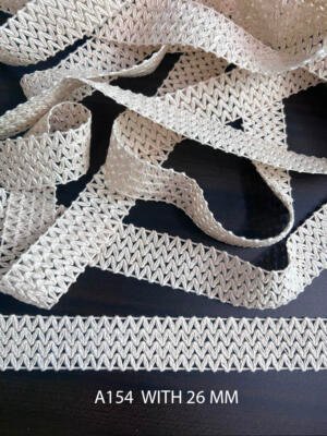 A154 26MM Greige Cotton Comz Knitted Herringbone Zig Zag Lace