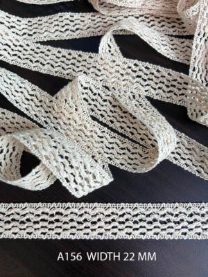A156 Greige Cotton Knitted Wave Mesh Lace 22MM Dyeable Export Quality