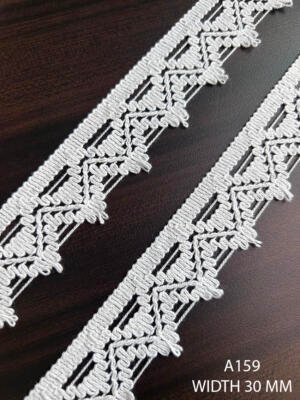 A159 30 MM white cotton knitted lace with geometric openwork pattern