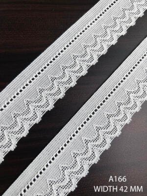 A166 42 MM white woven scalloped edge lace with open eyelet detailing