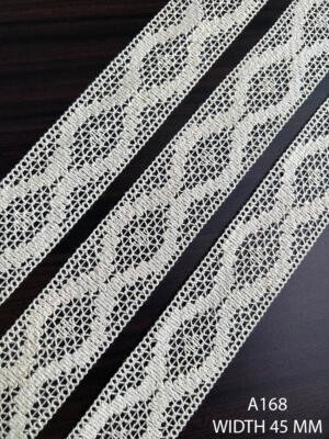 A168 Greige Cotton Knitted Geometric Lace 45 MM