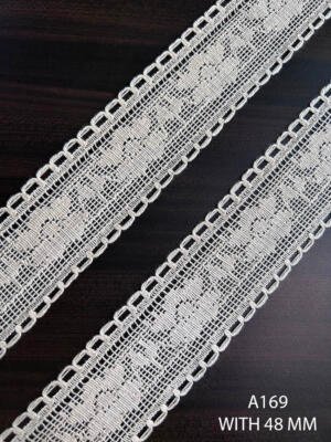 A169 Greige Wide Floral Lace with Double Scalloped Edges – 48 MM