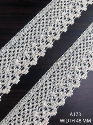 A173 Greige Wide Floral Openwork Lace with Scalloped Edge – 48 MM