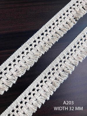 A203 Greige Cotton Knitted Fringe Lace 32 MM