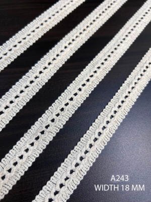 A243 Greige Cotton Knitted Center Braid Lace 18MM