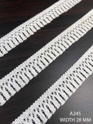 A245 White Cotton Knitted Geometric Openwork Lace 28MM