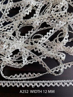 A252 12 MM pearl silk side edging knitted lace with repeated looped edge detailing