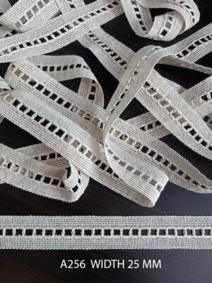 A256 Greige Cotton Wide Ladder Ribbon Pass Lace 25MM Dyeable Export Quality