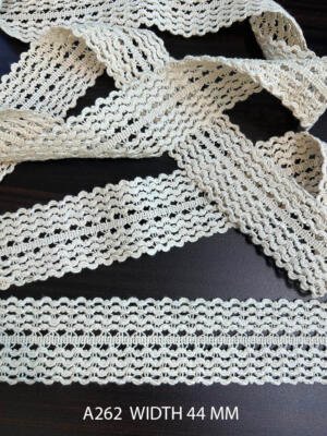 A262 Greige 44MM Cotton Comz Braided Knitted Lace Trim