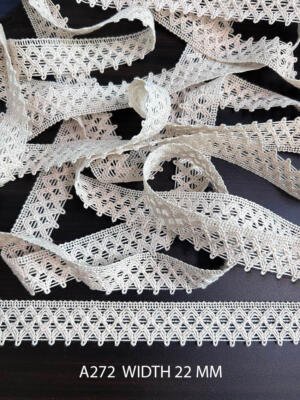 A272 Greige 22MM Cotton Comz Knitted Openwork Lace Trim
