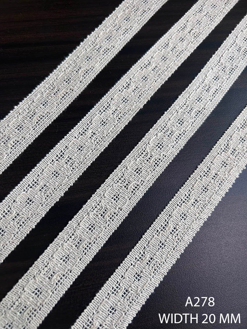 A278 20MM Greige Cotton Comz Knitted Basket Weave Lace
