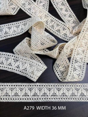 A279 Greige Cotton Knitted Chevron Zigzag Lace 36MM Dyeable Decorative Lace