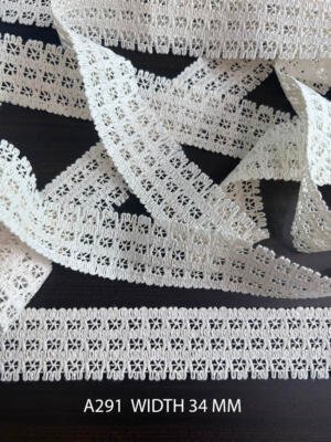 A291 White 34MM Cotton Comz Knitted Floral Eyelet Lace