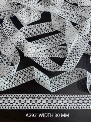 A292 30MM Greige Cotton Comz Knitted Geometric Grid Lace