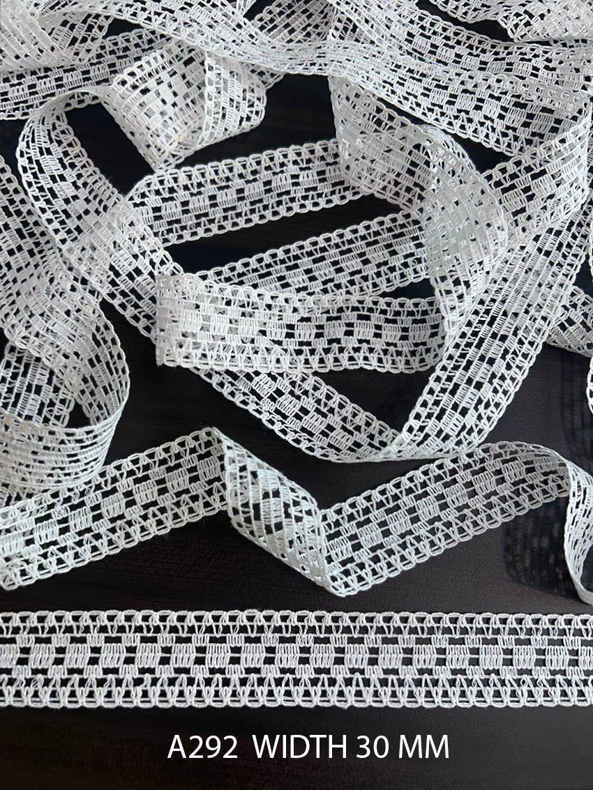 A292 30MM Greige Cotton Comz Knitted Geometric Grid Lace