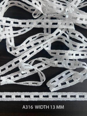 A316 White 13MM Cotton Comz Knitted Ladder Insertion Lace