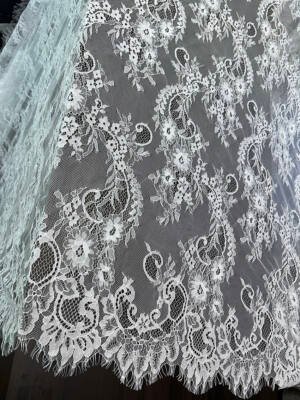 chantilly eyelash lace fabric scalloped both sides pearl white dyeable net lace