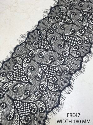 Elegant FRE47 Black Chantilly Eyelash Lace Fabric for Couture