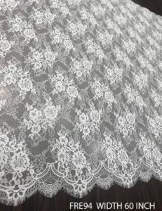 Superfine Chantilly lace fabric FRE94 with elegant eyelash scallops on both sides, 60-inch width