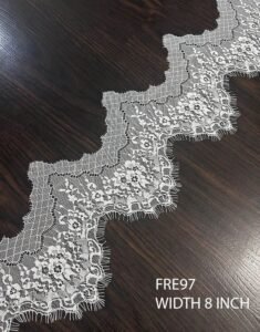 FRE97 Dyeable Chantilly Lace – Eyelash Scallop Trim for Bridal & Couture