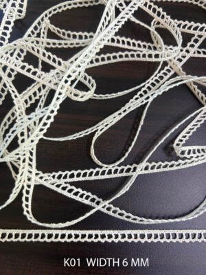 K01 Fine Cotton Crochet Garment Lace 6mm Griege Dyeable Slim Cotton Lace Trim